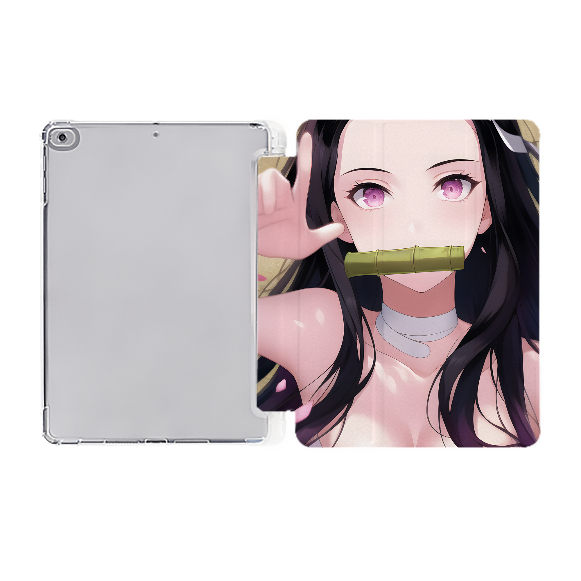 （画像用） 鬼滅の刃（きめつのやいば）竈門 禰󠄀豆子／かまど ねずこ Kamado Nezuko IPad ケース ペン収納付き 三つ折りスタンド PUレザー×シリコン 対応機種9.5/10.5/10.9インチ